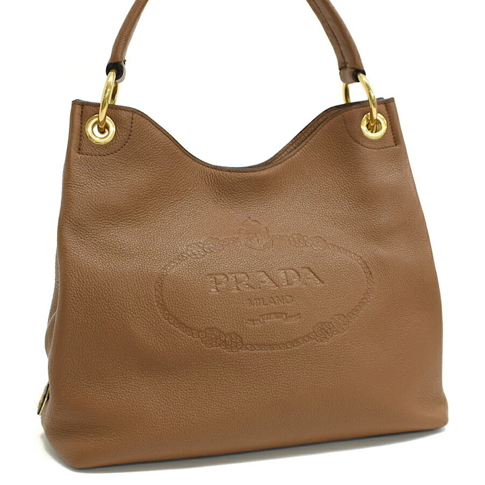 Prada One Shoulder Hobo Bag Leather Brown